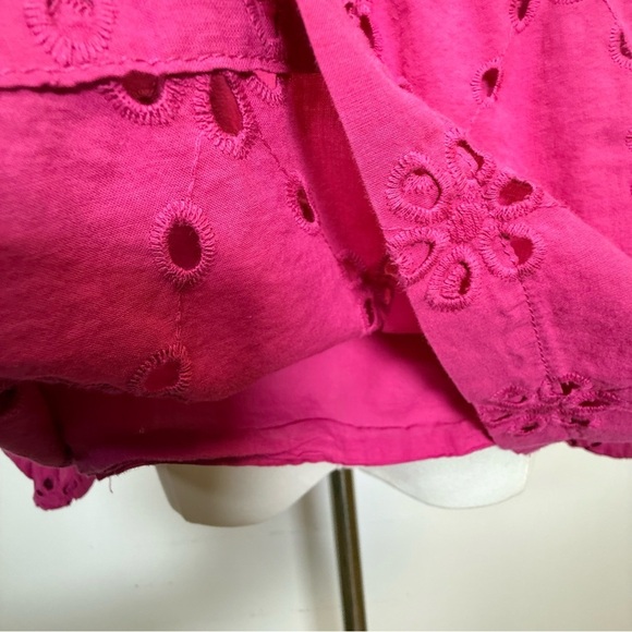 J. Crew 100% Cotton Fuchsia Eyelet Tiered Boho Blouse Women’s Size Small - Picture 6 of 7